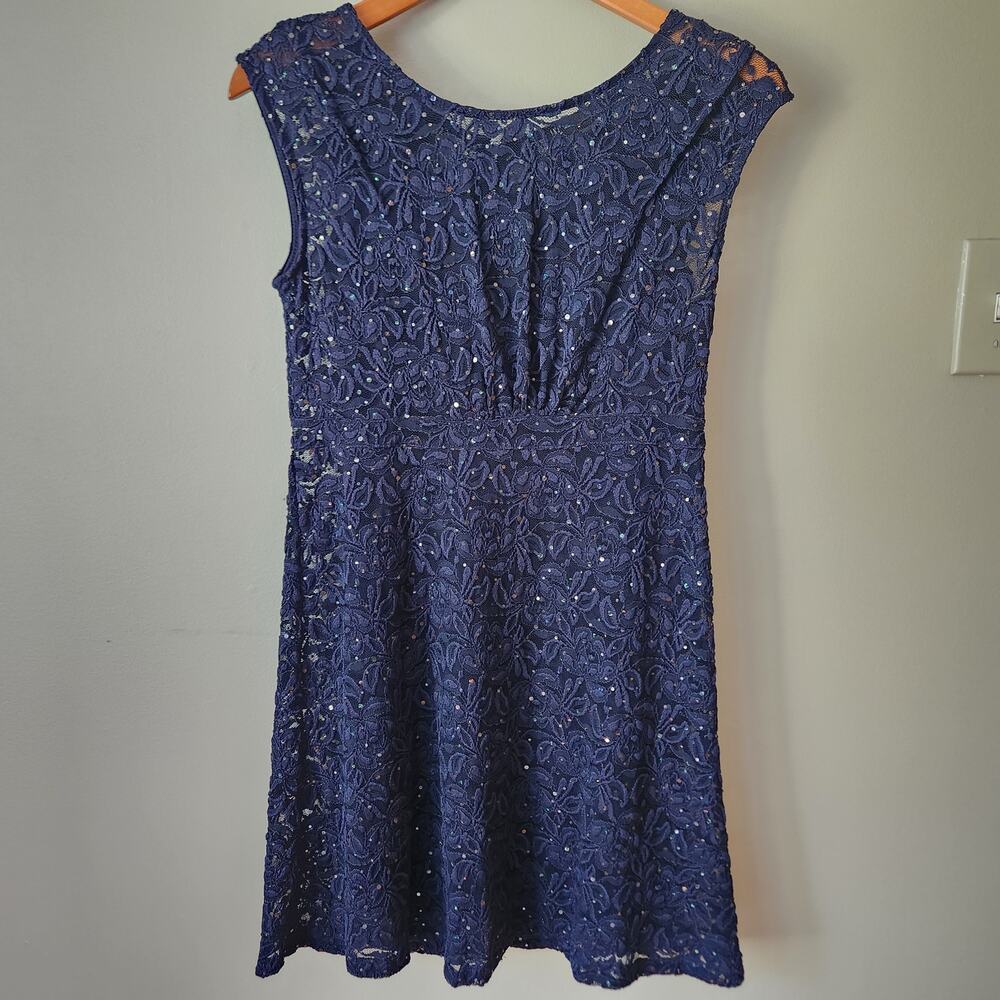INC International Concepts Navy Blue Sparkle Cap Sleeve Lacey Dress